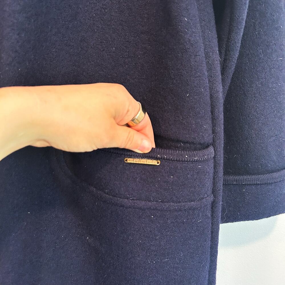 Geiger Wool Button Up Vintage Trench Coat Navy Blue Size 36/4 - Picture 5 of 7